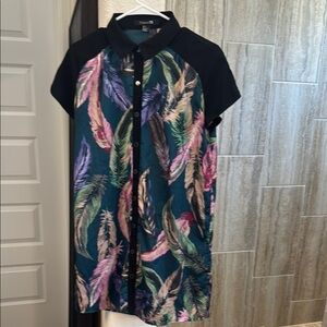Forever 21 Satin Feather Print Button Down Shirt Dress Size Small